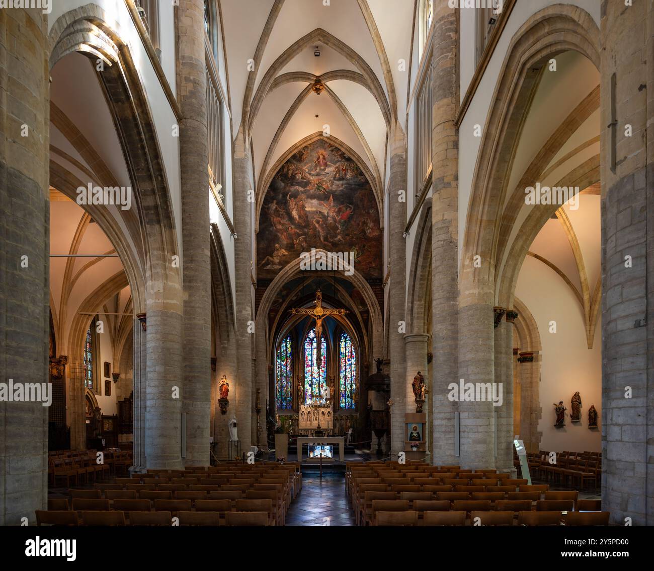 Sint Truiden, Belgium, AUG 10, 2024 - Gothic interior of the our lady church at the old market square Stock Photo