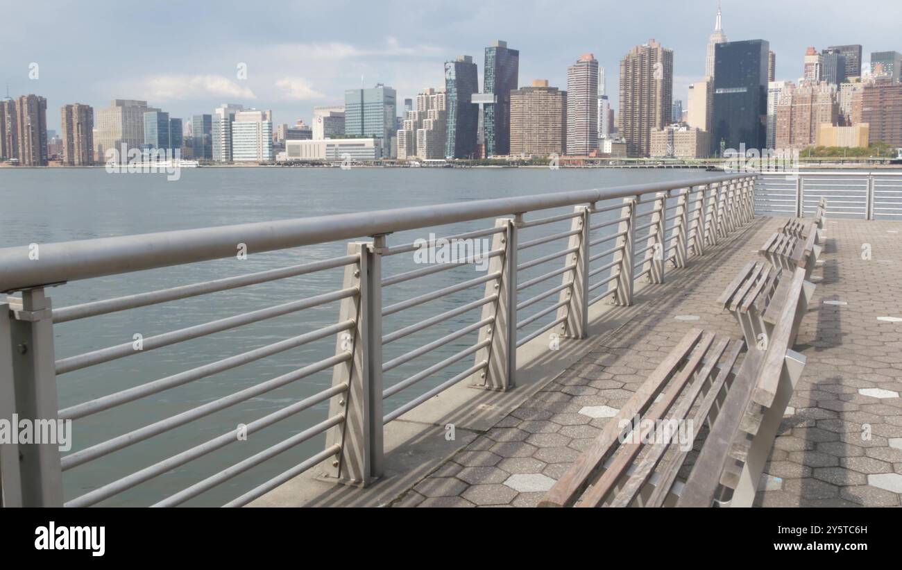 New York City waterfront skyline, Manhattan Midtown buildings ...