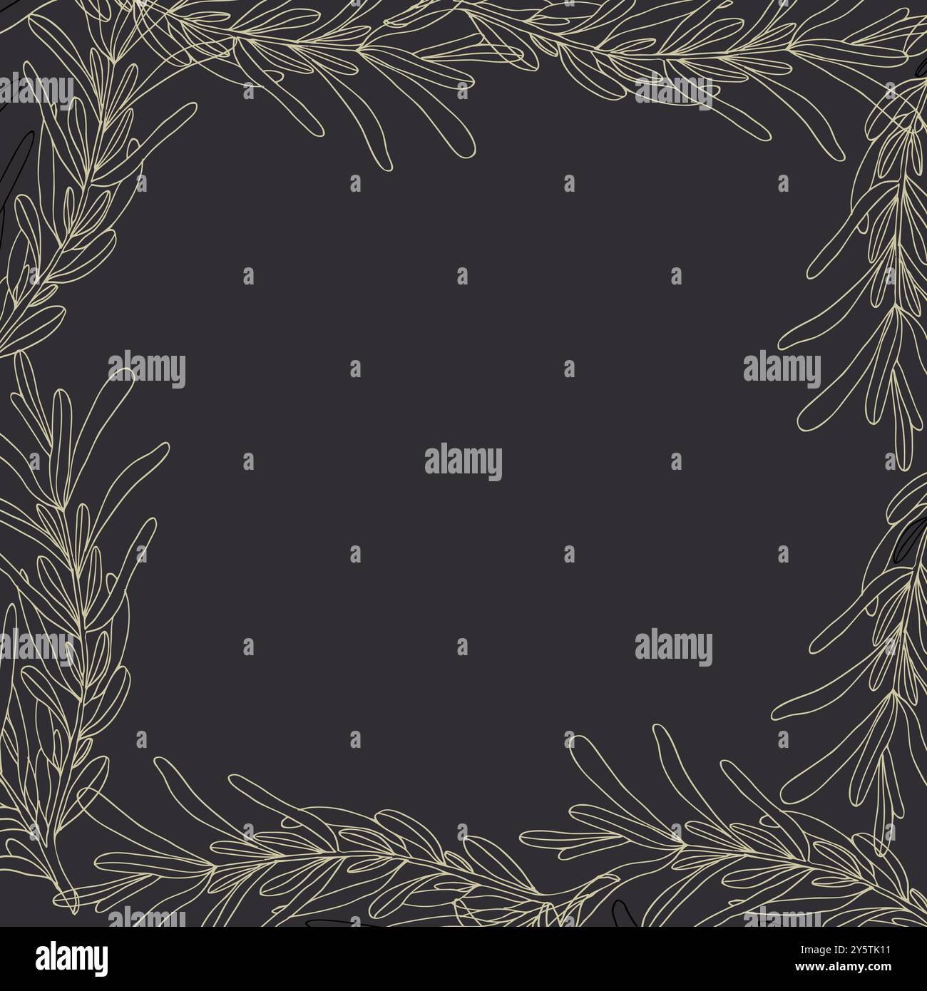 Rosemary twigs square vector frame. Hand drawn floral and spice ...