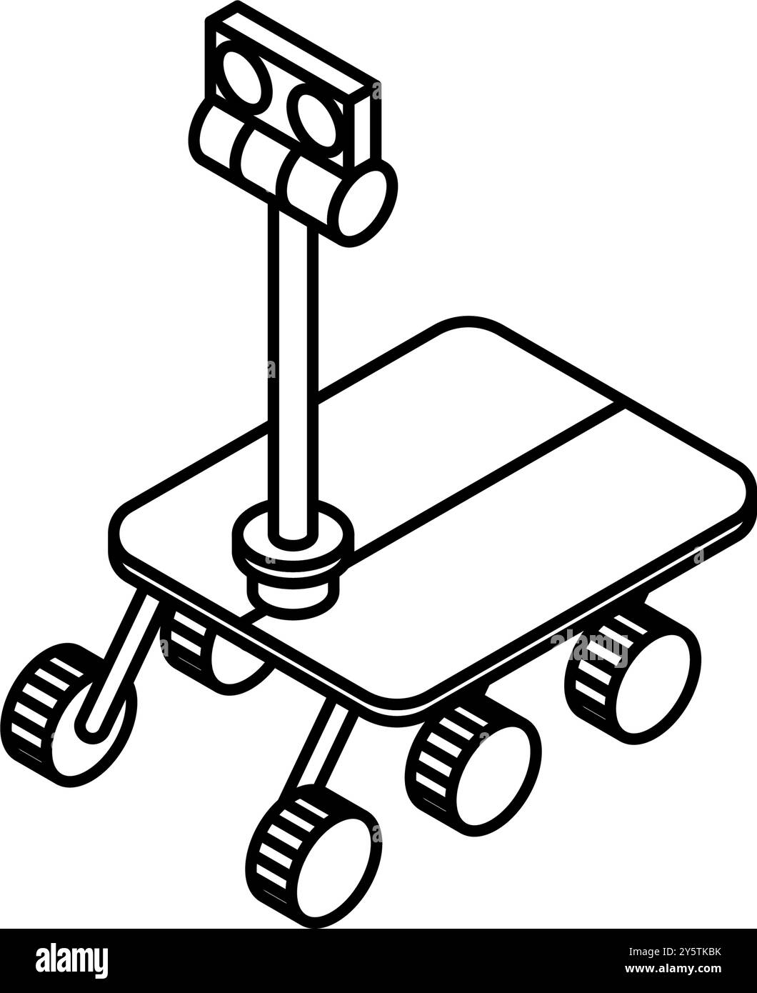 Simple line drawing in black and white of an unmanned spacecraft, isometric illustration, Vector Illustration Stock Vector