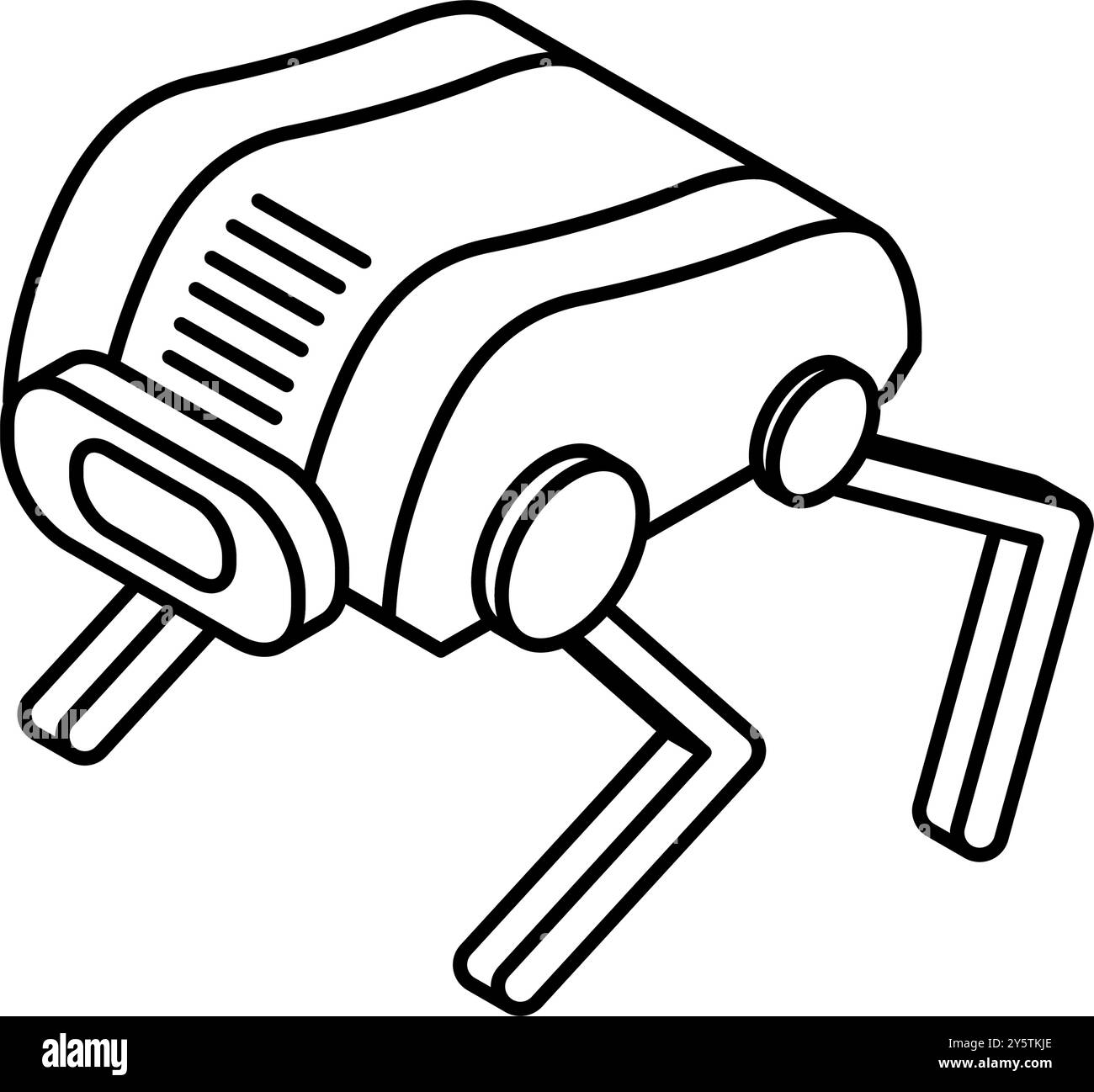 Simple line drawing in black and white of an unmanned spacecraft quadruped robot, isometric illustration, Vector Illustration Stock Vector