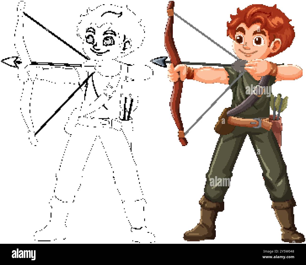 Boy aiming bow and arrow confidently Stock Vector Image & Art - Alamy