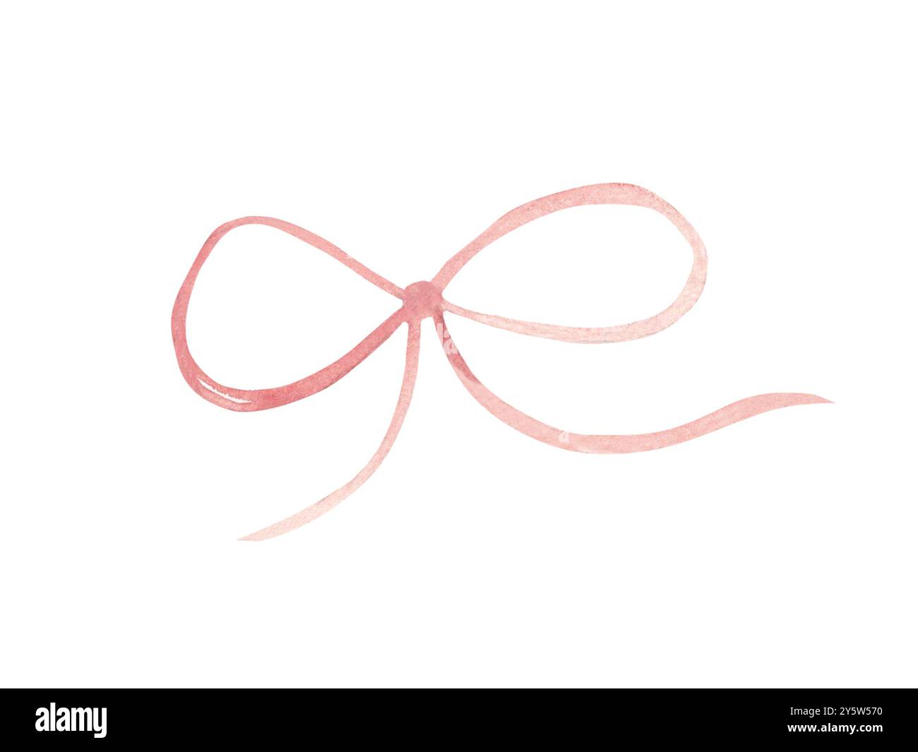 Pink bow. Hand drawn Watercolor illustration of thin Ribbon Isolated on ...
