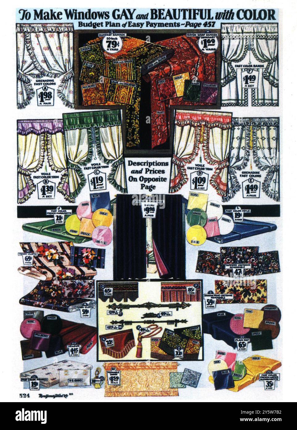 1931 Curtains ad - "To make windows gay and beautiful with color" Stock Photo