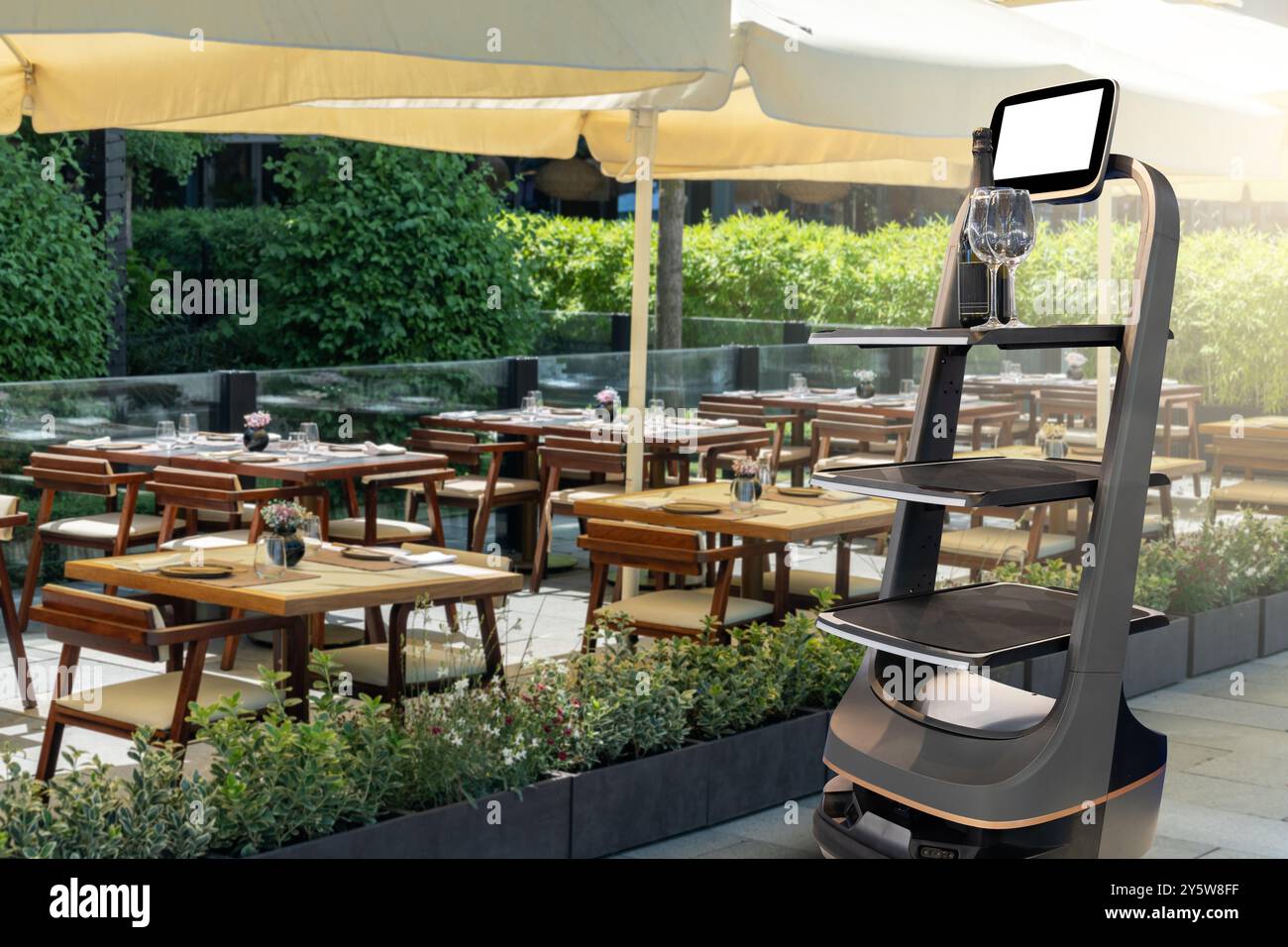 Robot waiter works in restraunt Stock Photo - Alamy