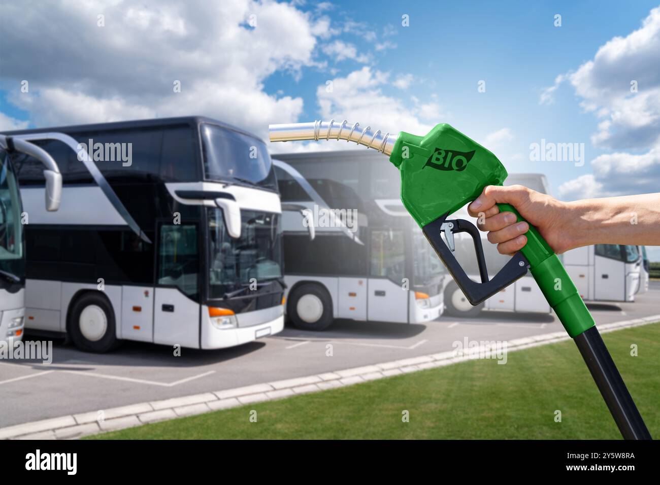 Bus station. Parking of tourist buses.. Stock Photo