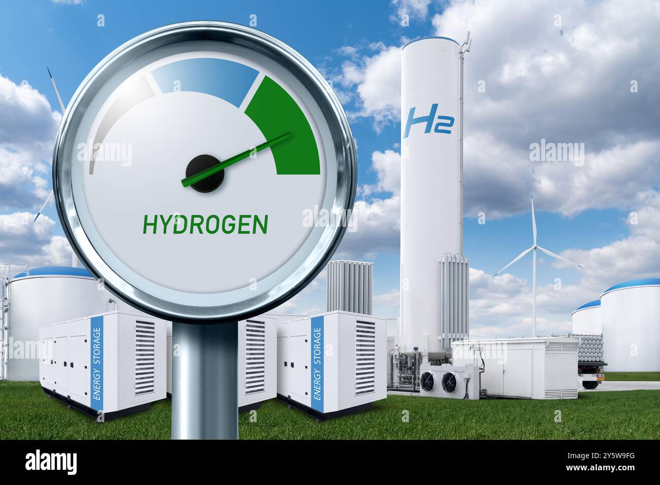 Getting green hydrogen from renewable energy sources. Concept Stock ...