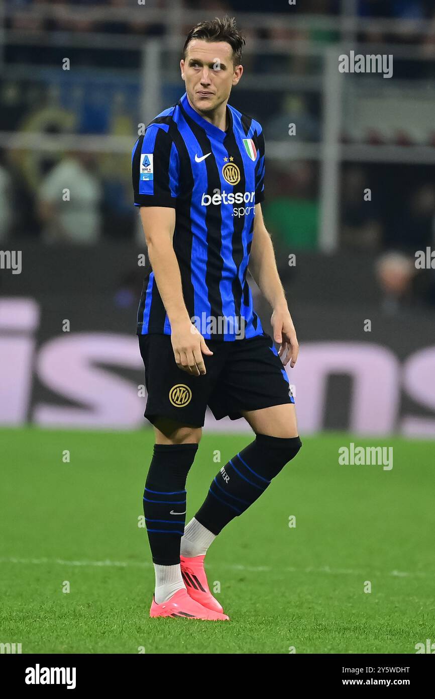 Inter Milan's Polish midfielder #7 Piotr Zielinski during the Italian Serie A football match Inter Milan and AC Milan at San Siro Stadium in Milan, Italy on September 22, 2024. Credit: Piero Cruciatti/Alamy Live News Stock Photo