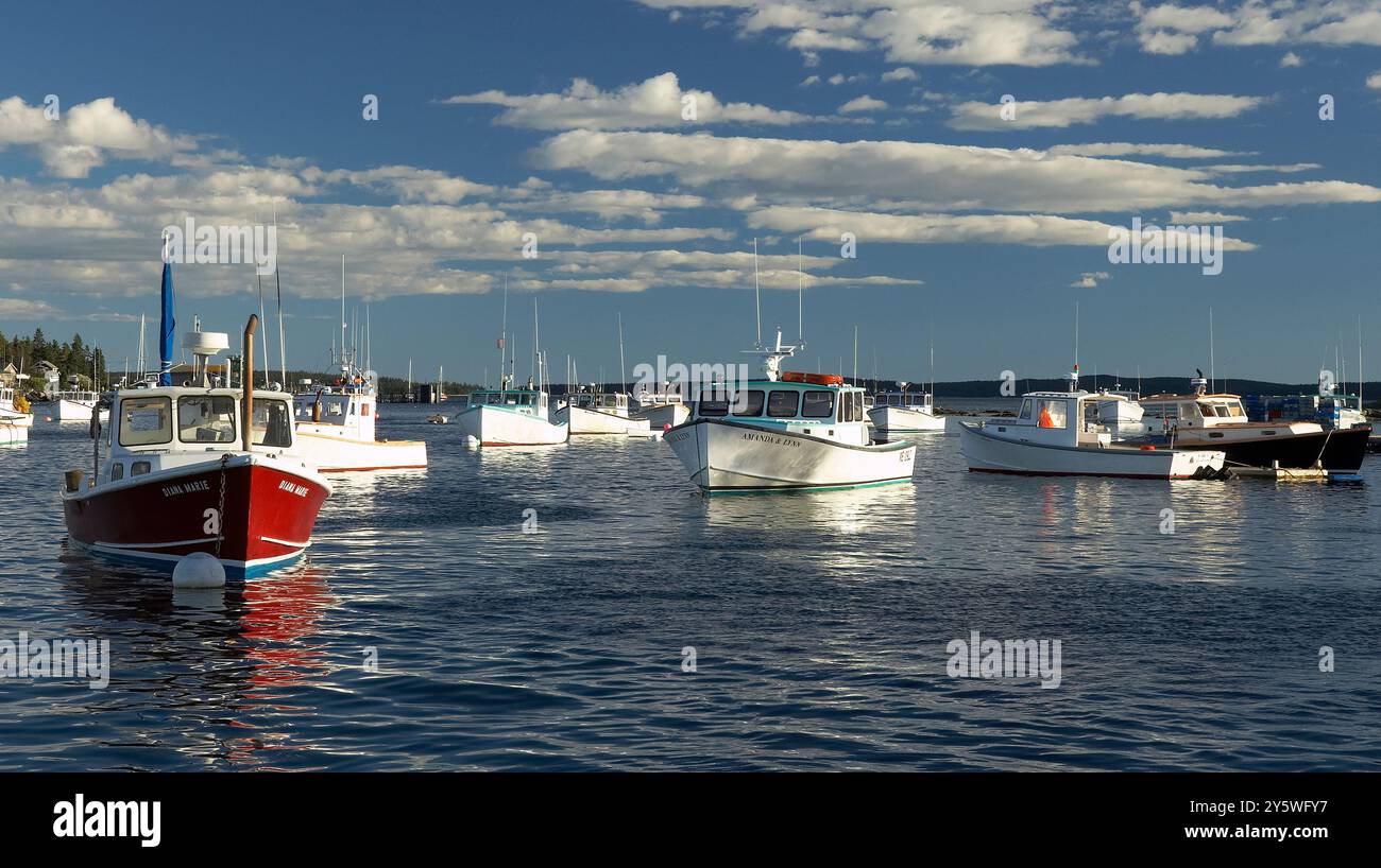 A fleet of fishing boats is anchored at harbor Stock Photo - Alamy