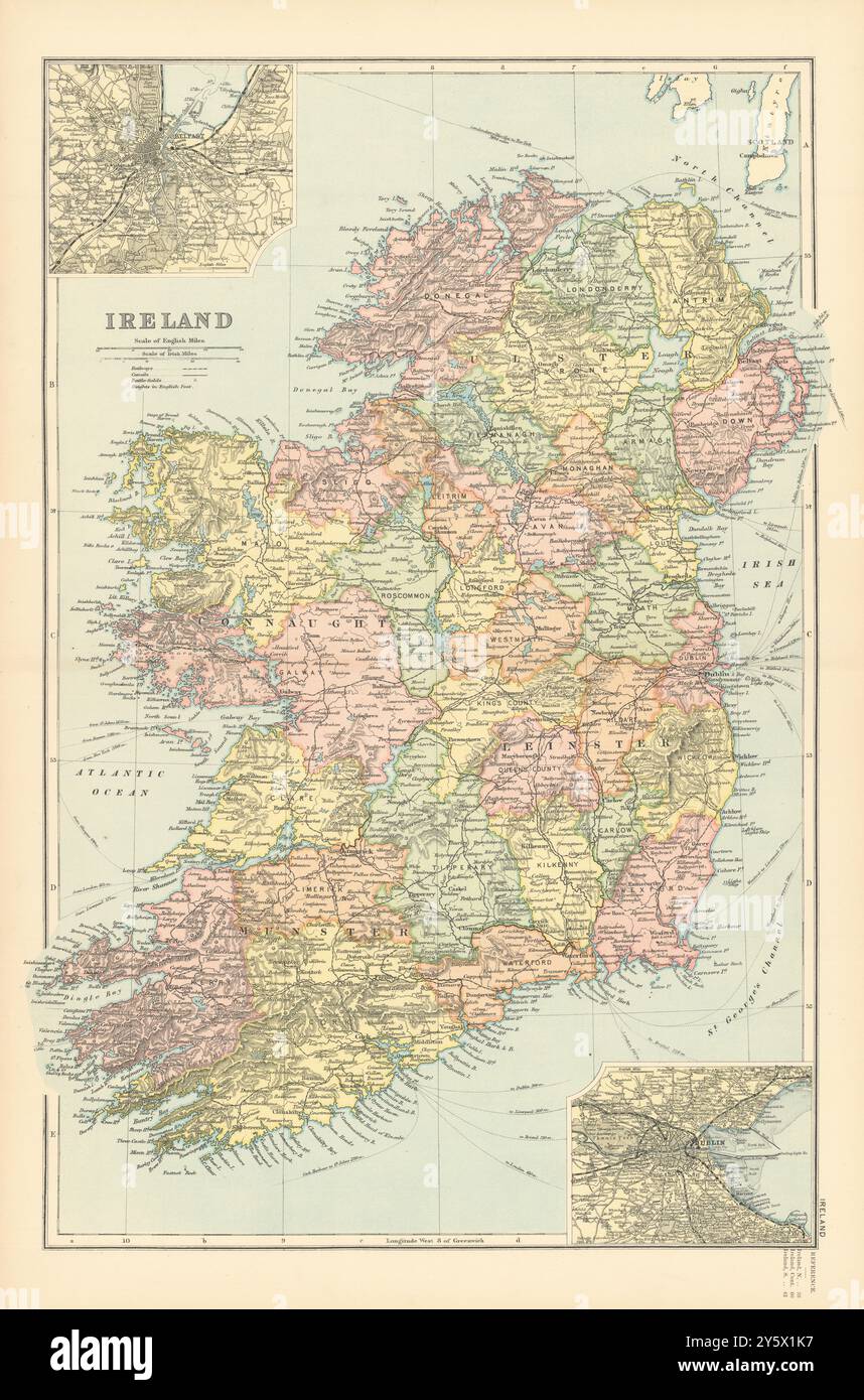 Old Map Inset IRELAND in counties. Dublin inset. Antique map by GW BACON 1895 old ...