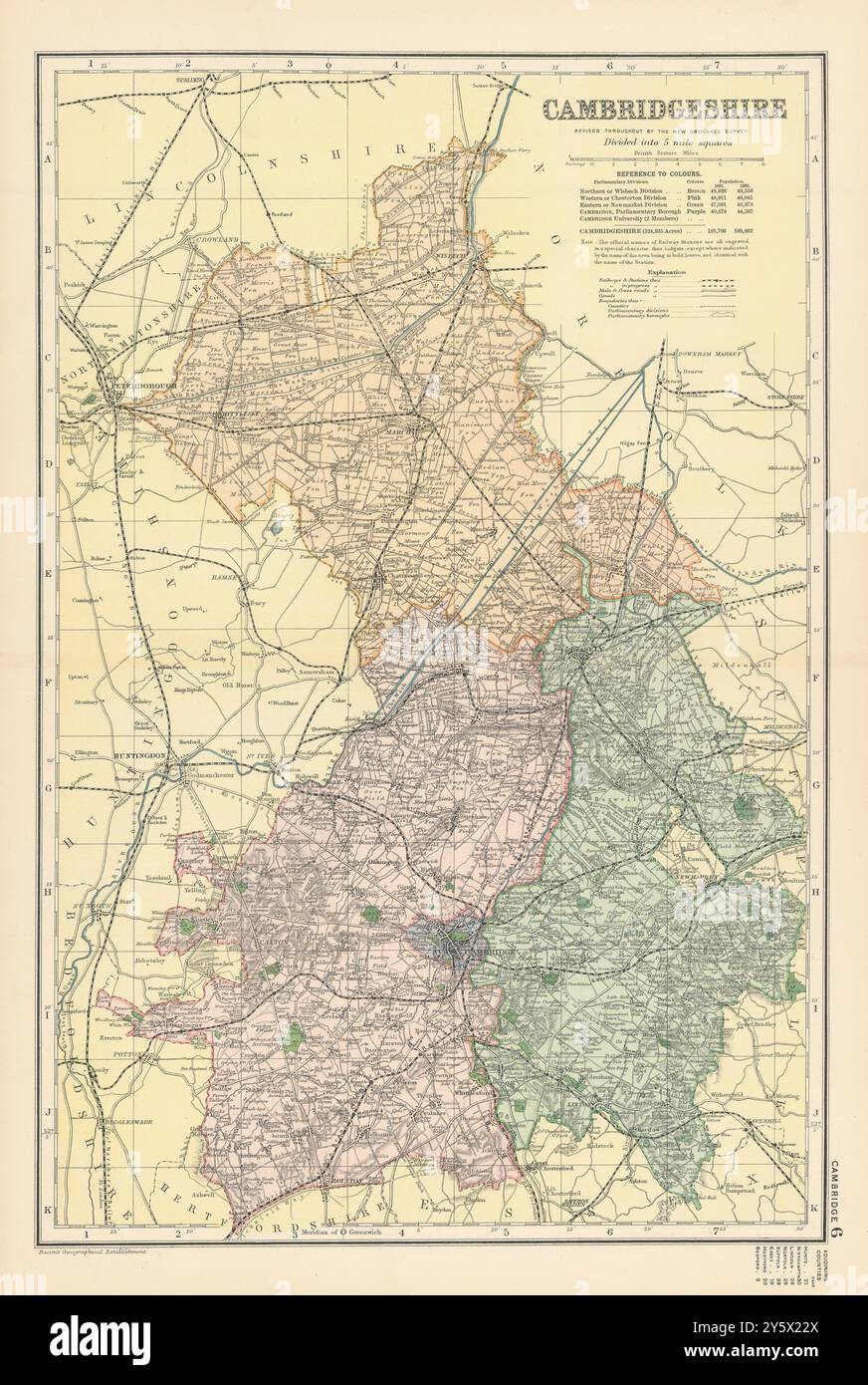 CAMBRIDGESHIRE antique county map by GW BACON 1895 old plan chart Stock ...