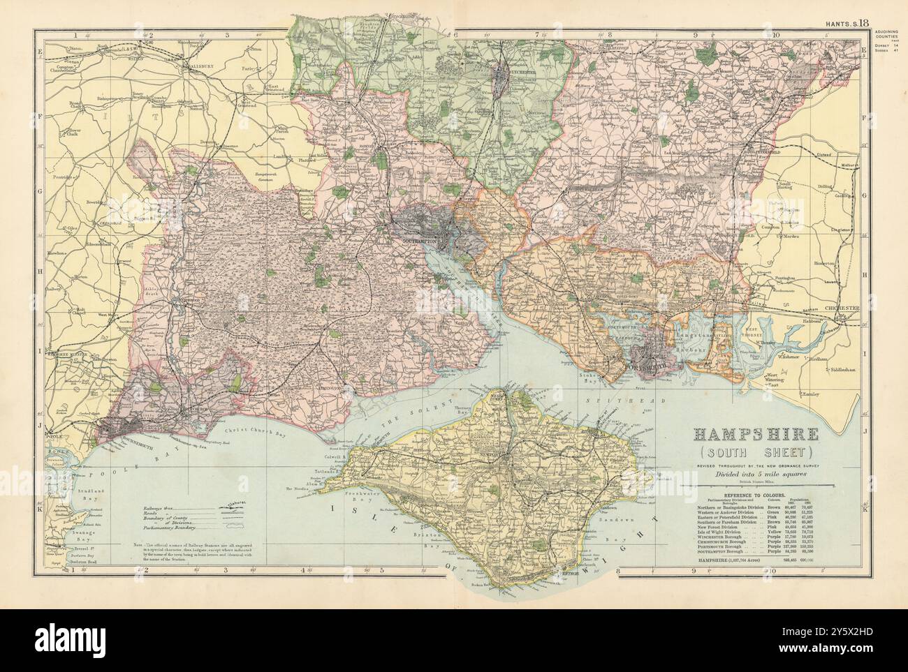 HAMPSHIRE (South) antique county map by GW BACON 1895 old chart Stock ...