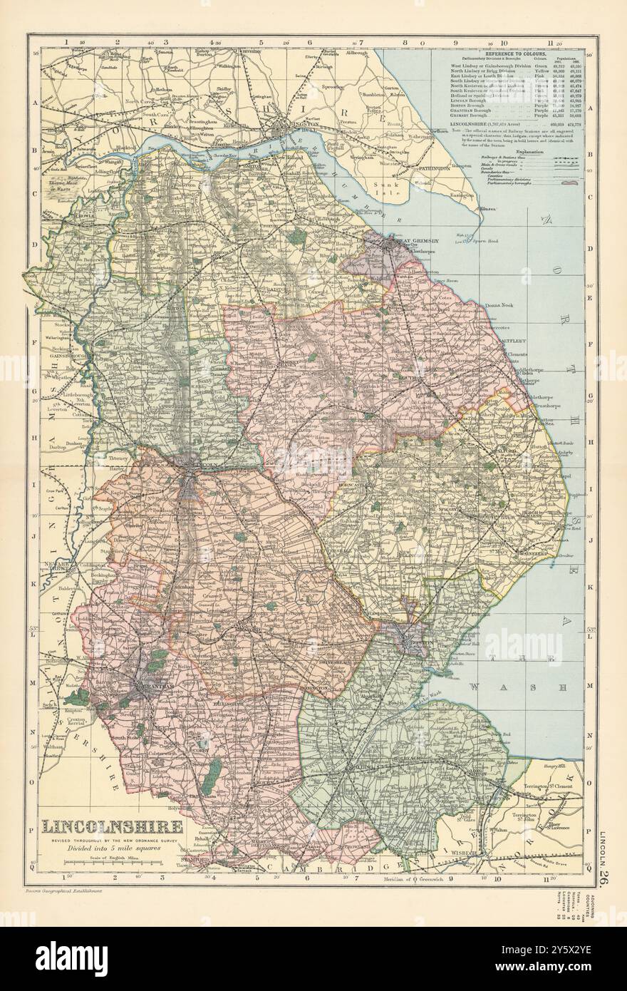 LINCOLNSHIRE antique county map by GW BACON 1895 old plan chart Stock ...