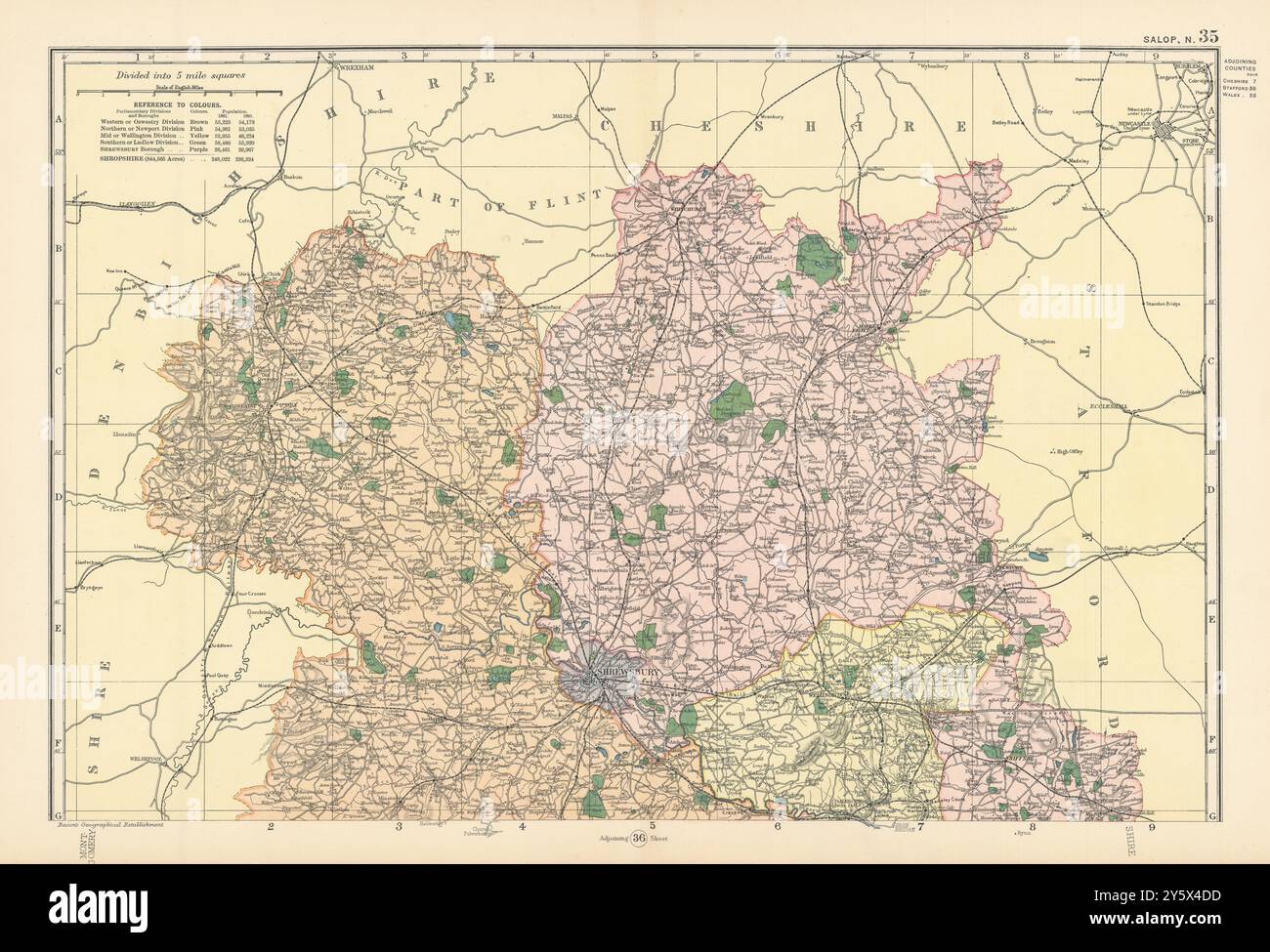 SHROPSHIRE (North) antique county map by GW BACON 1895 old chart Stock ...