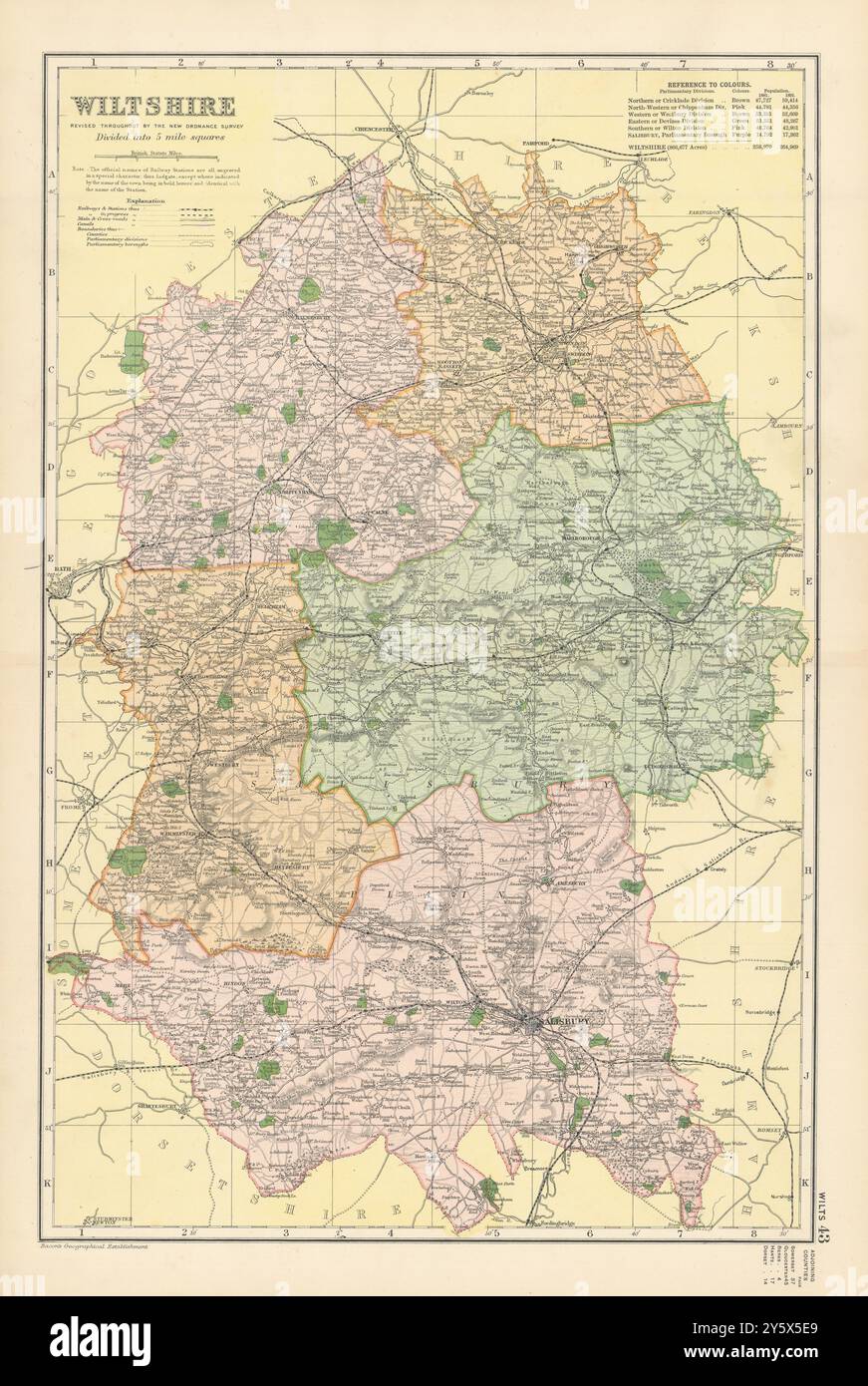 WILTSHIRE antique county map by GW BACON 1895 old plan chart Stock ...