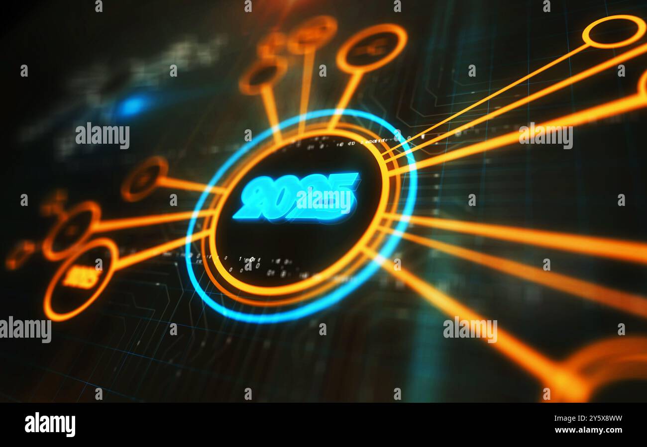 2025 year symbol digital concept. Network, cyber technology sign and ...