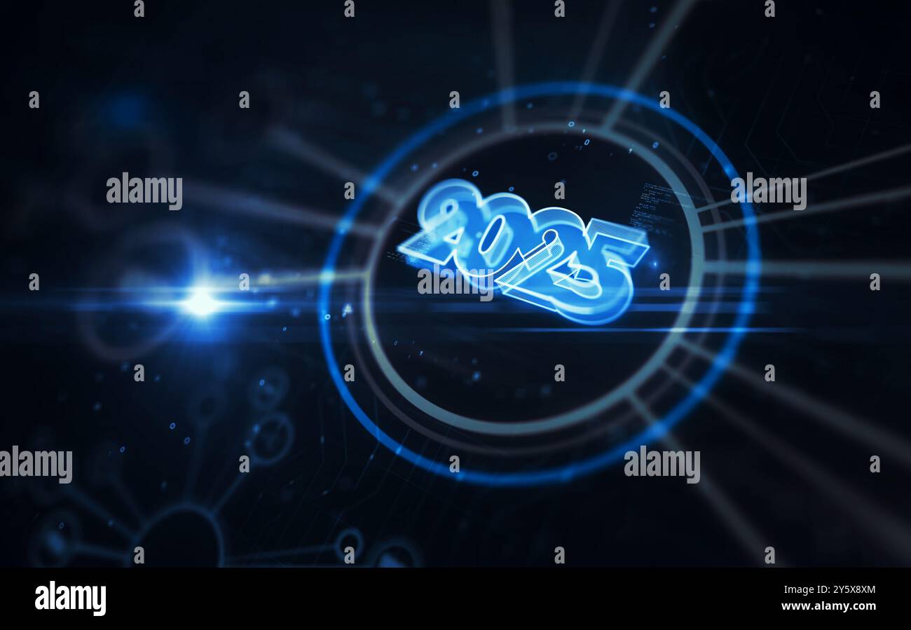 2025 year symbol digital concept. Network, cyber technology sign and ...