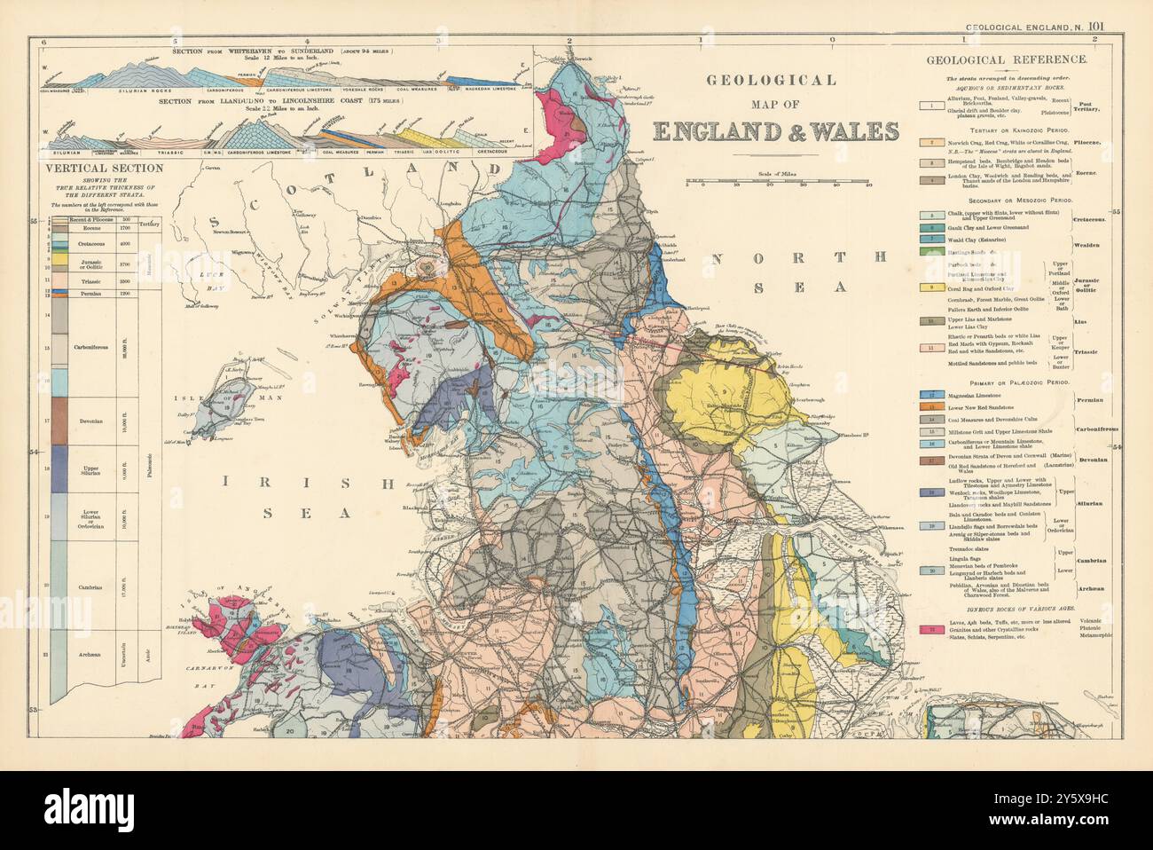 GEOLOGICAL ENGLAND & WALES (North sheet) antique map by GW BACON 1895 ...
