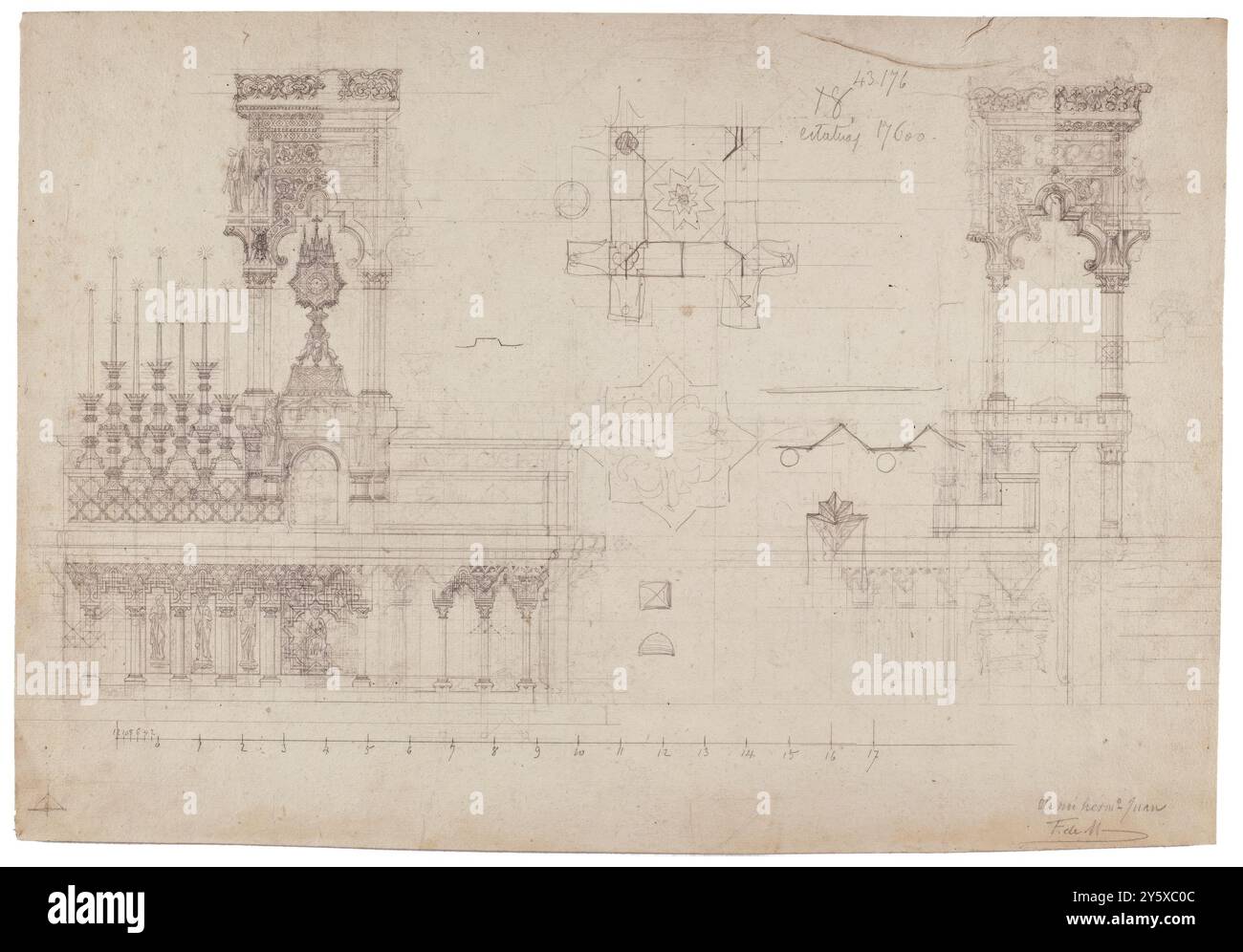 Juan de Madrazo y Kuntz / 'Tabernacle for the cathedral of Oviedo'. 1863 - 1869. Pencil ground, Pencil, Grey-brown ink, Wash, Black ink, Red ink, Pink ink, Grey ink, Blue ink on laid paper. Museum: Museo del Prado, Madrid, España. Stock Photo