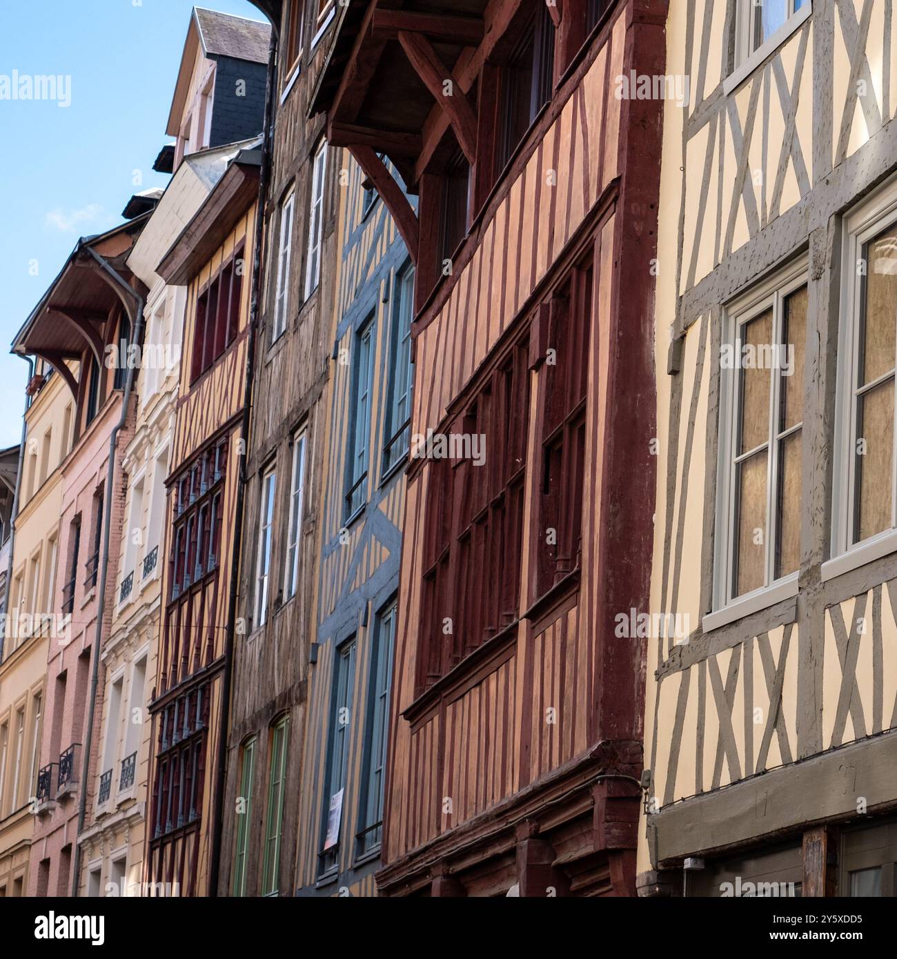 Well preserved, colourful, medieval half timbered buildings on ...