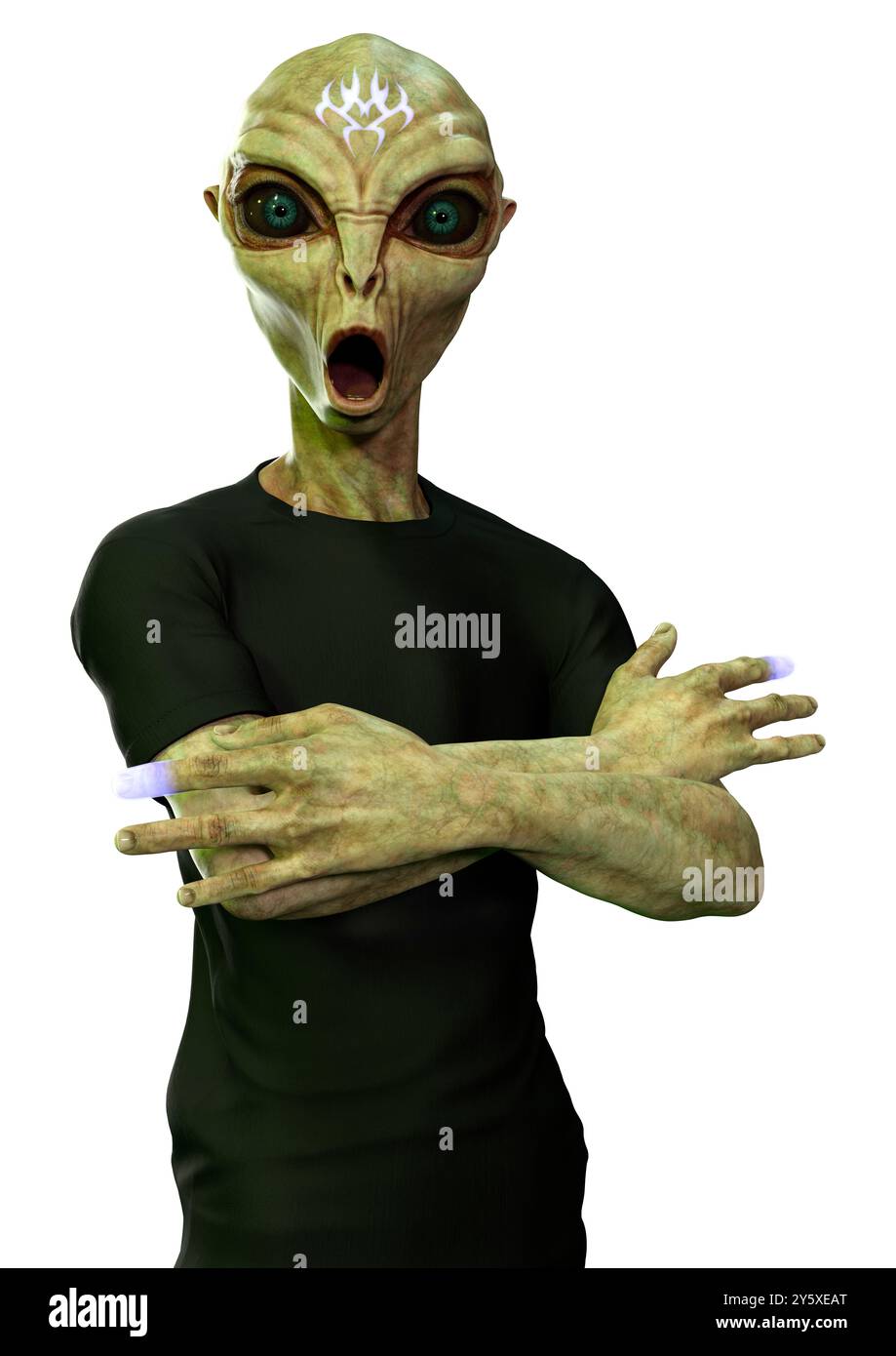 3D rendering of a green alien isolated on white background Stock Photo ...