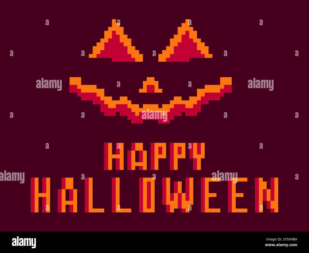 Happy Halloween scary pumpkin face pixel art style. Jack-o-lantern. Carved pumpkin face in 8-bit retro graphic style of 80s games. Design for games, a Stock Vector