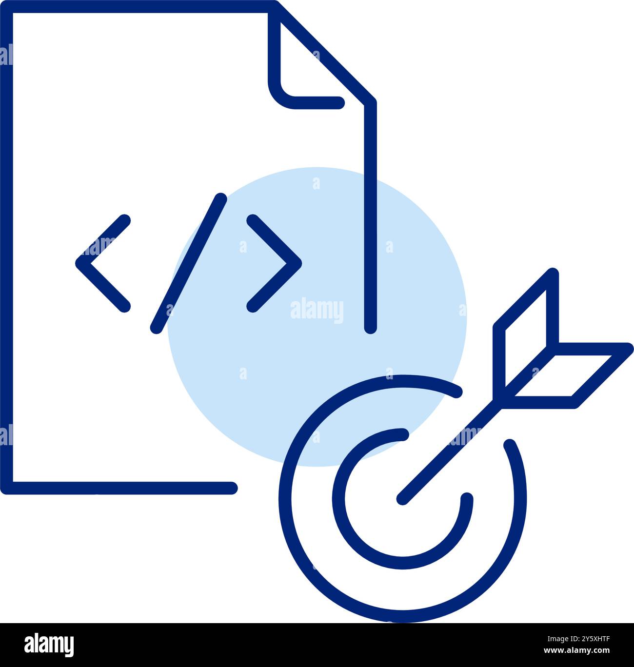 Html file and arrow hitting target. Targeted web development, focused web design. Using clear goals or user objectives. Pixel perfect, editable stroke Stock Vector
