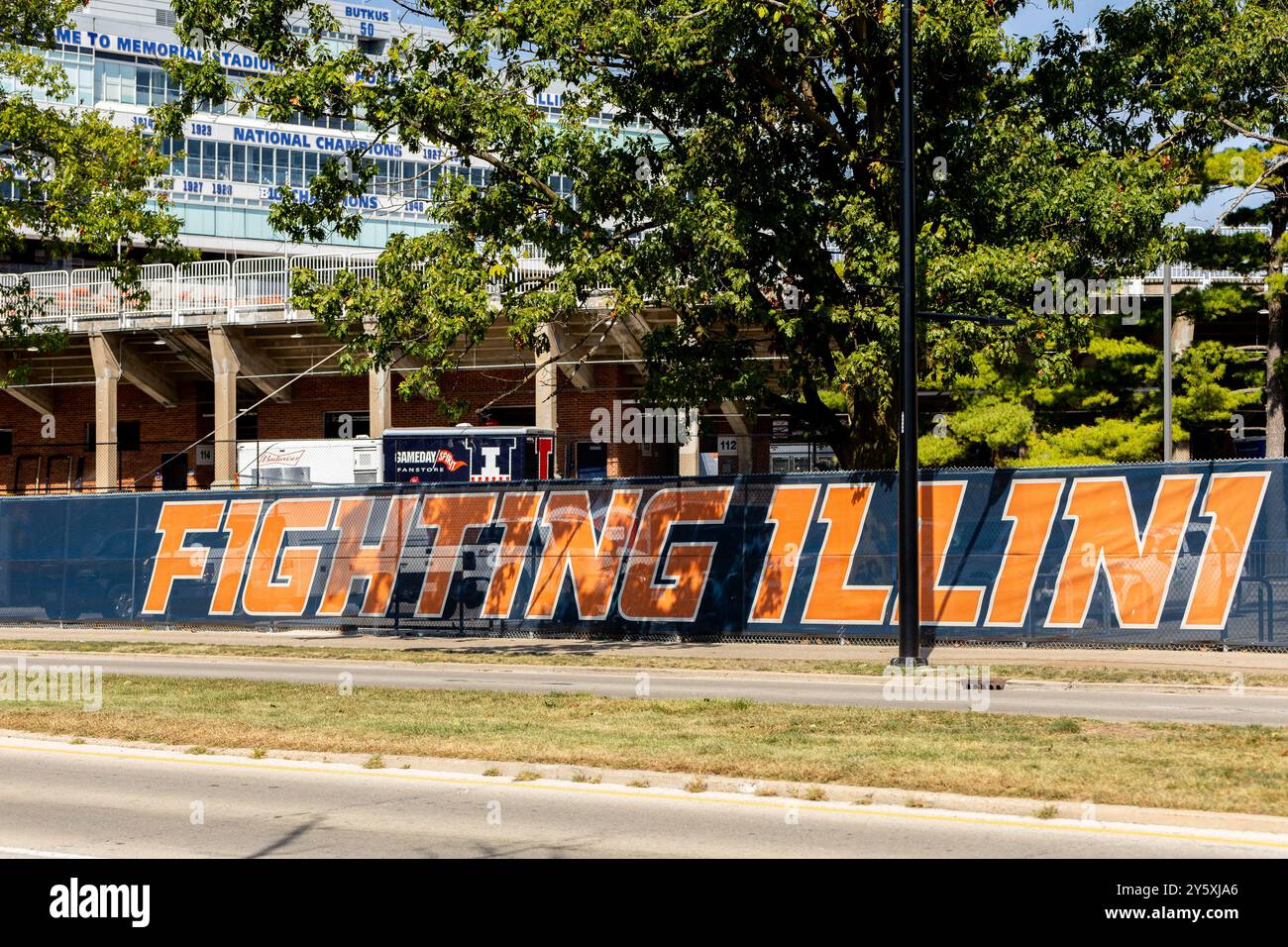 University of Illinois Memorial Stadium is home to the NCAA Fighting Illini football team. Stock Photo