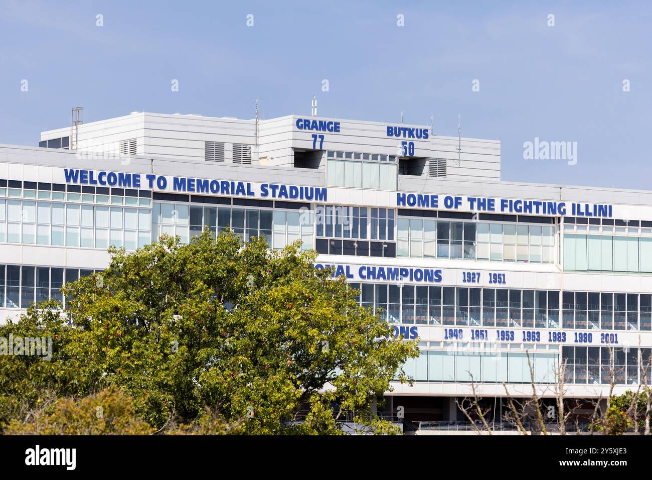 University of Illinois Memorial Stadium is home to the NCAA Fighting Illini football team. Stock Photo