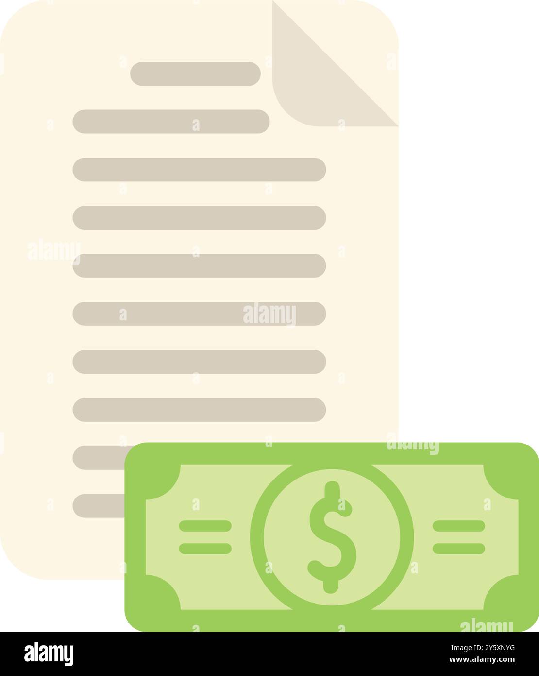 Stylized icon of a paper invoice with text and a dollar bill ...