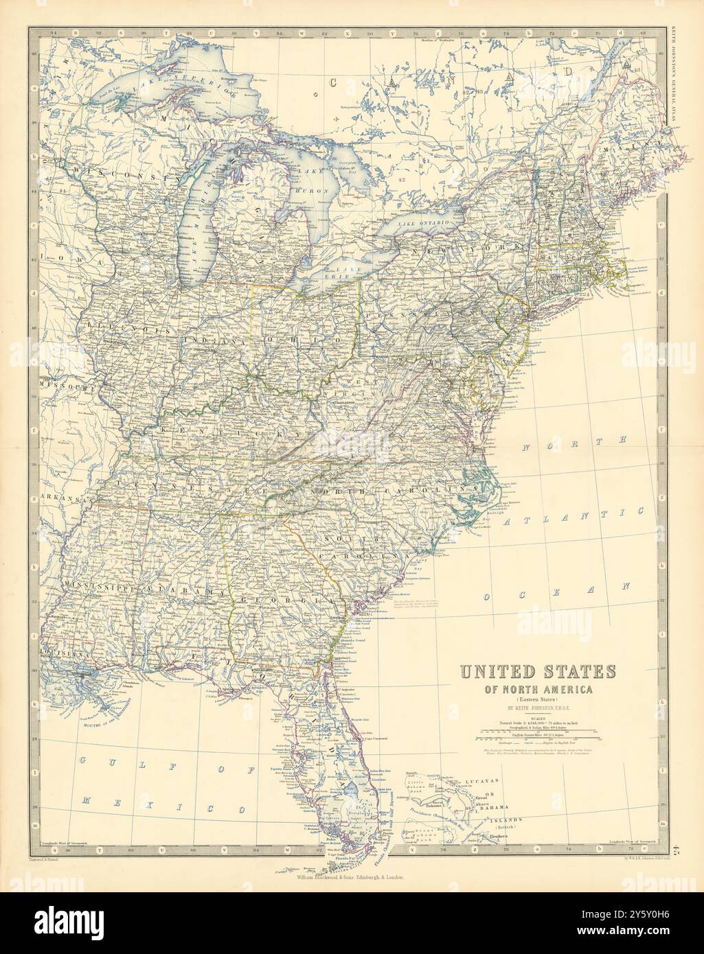 United States of North America - United States Of North America Eastern States Usa 50x60cm Johnston 1876 Map 2Y5Y0H6 