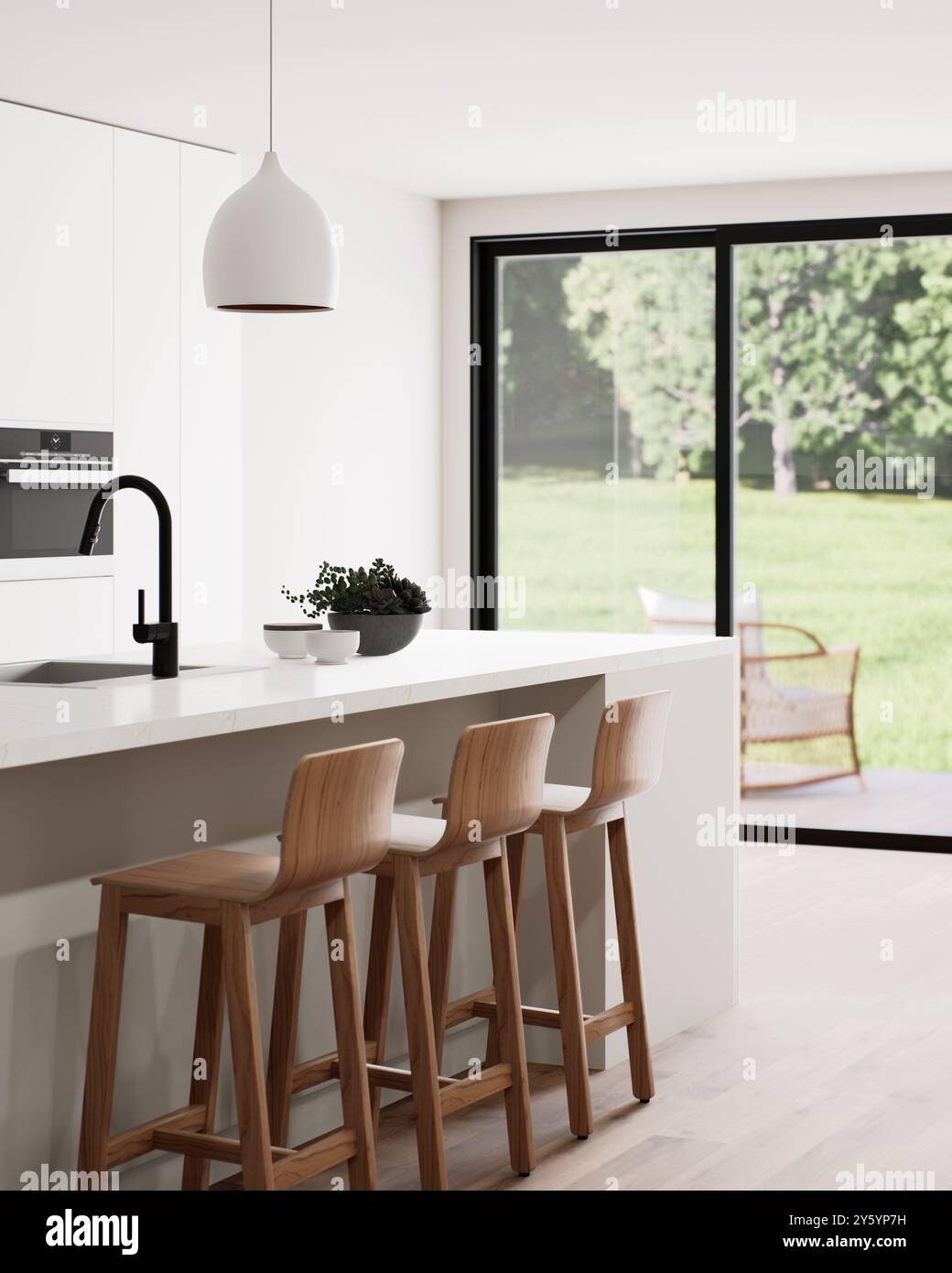 A beautiful modern kitchen interior featuring abundant natural light ...