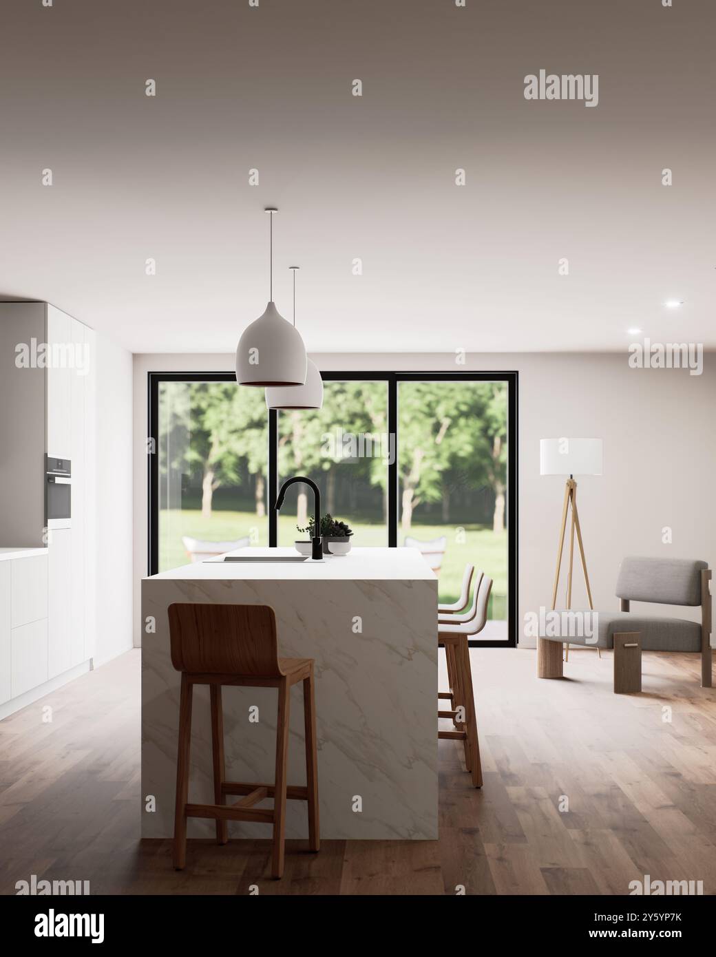 A beautiful modern kitchen interior featuring abundant natural light ...