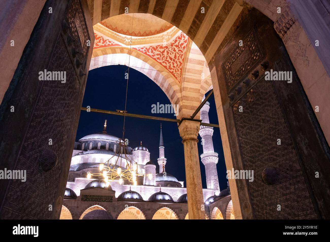 August 2024 - Istanbul: night view of the Sultan Ahmet blue mosque, a ...