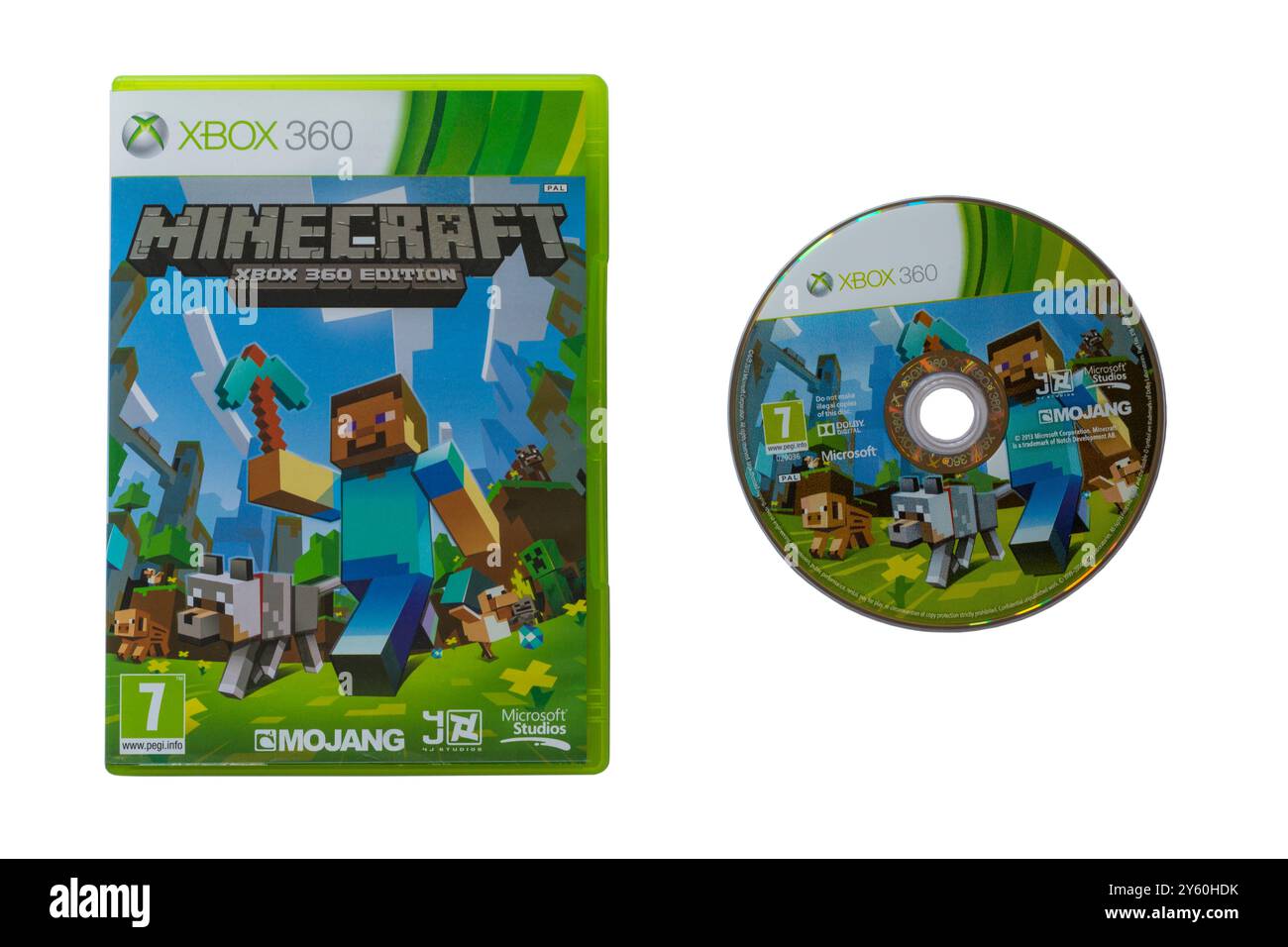 Xbox 360 game - Minecraft video game with disc removed from case isolated on white background Stock Photo