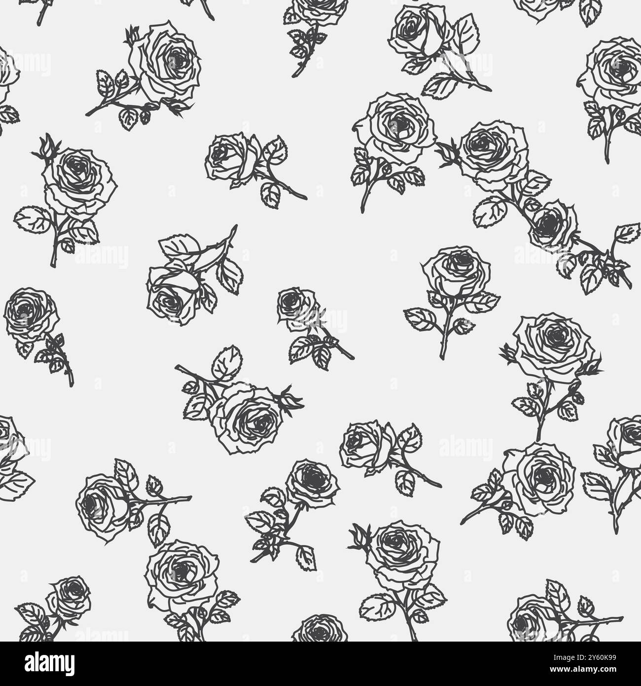 Seamless black and white floral pattern with roses. Good for textile ...