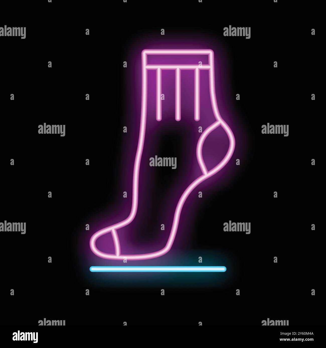 Bright pink neon sock glowing on a dark background Stock Vector