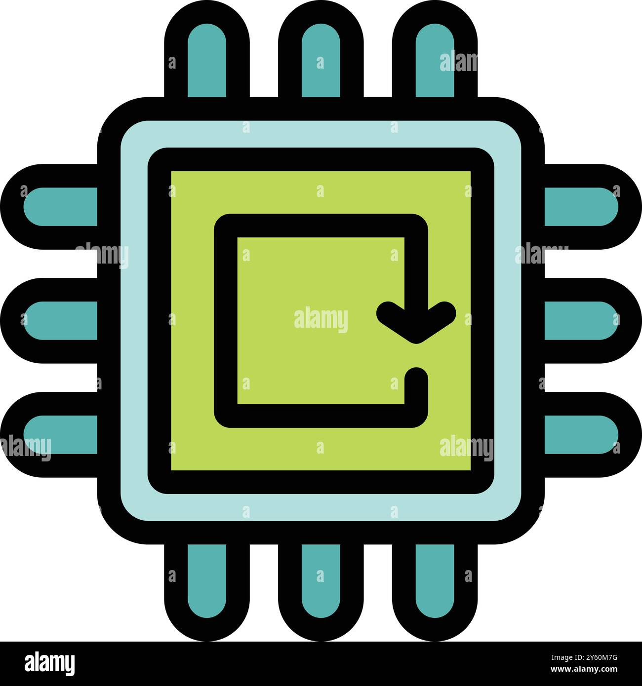 Microchip is installing update, downloading or uploading data with arrow symbol Stock Vector