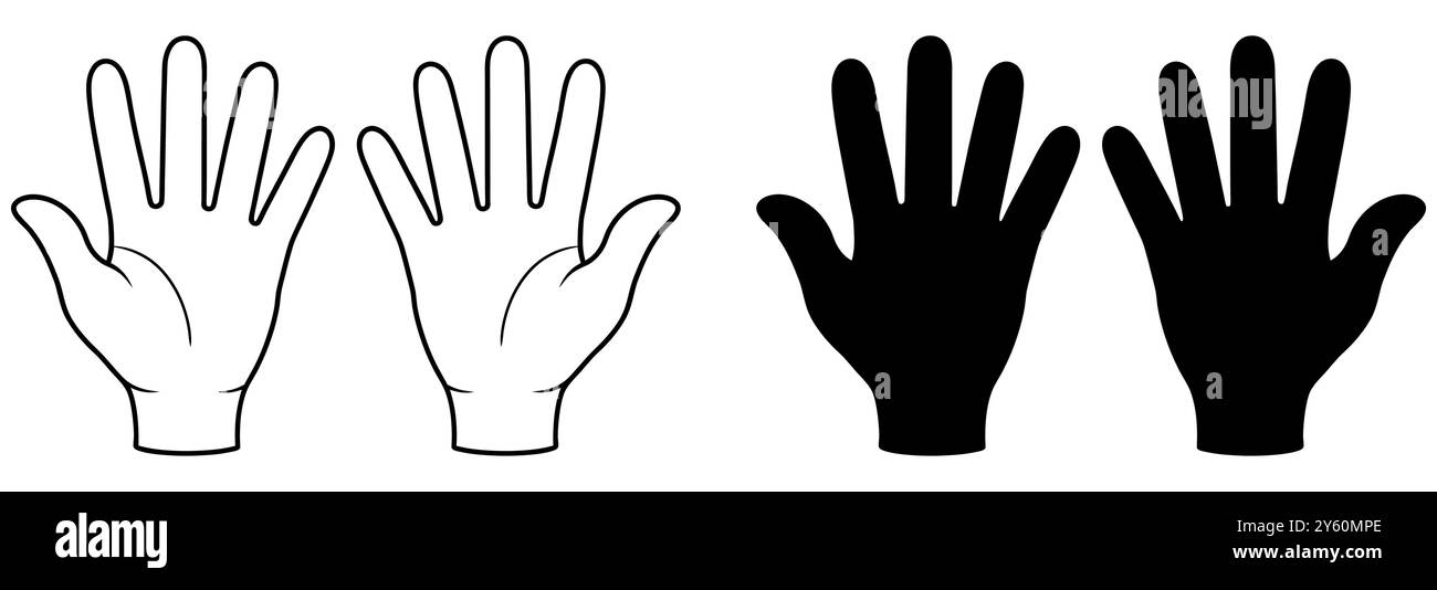 Human hand silhouette. Set of black hand up icons. Vector illustration ...