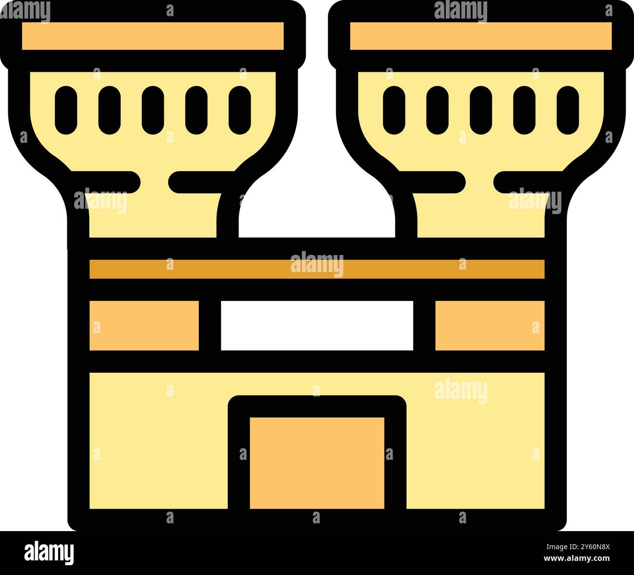 Medieval castle with two towers and gate, pixel perfect icon of middle ...
