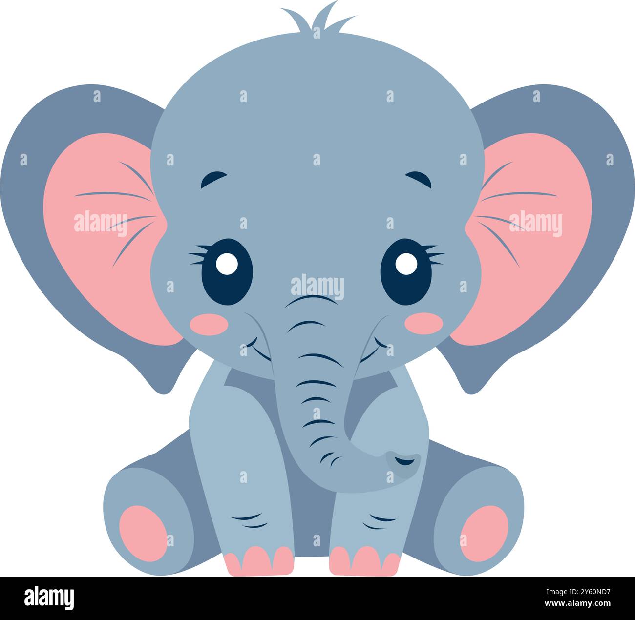 Cute image of a baby elephant sitting on a white background. Vector ...