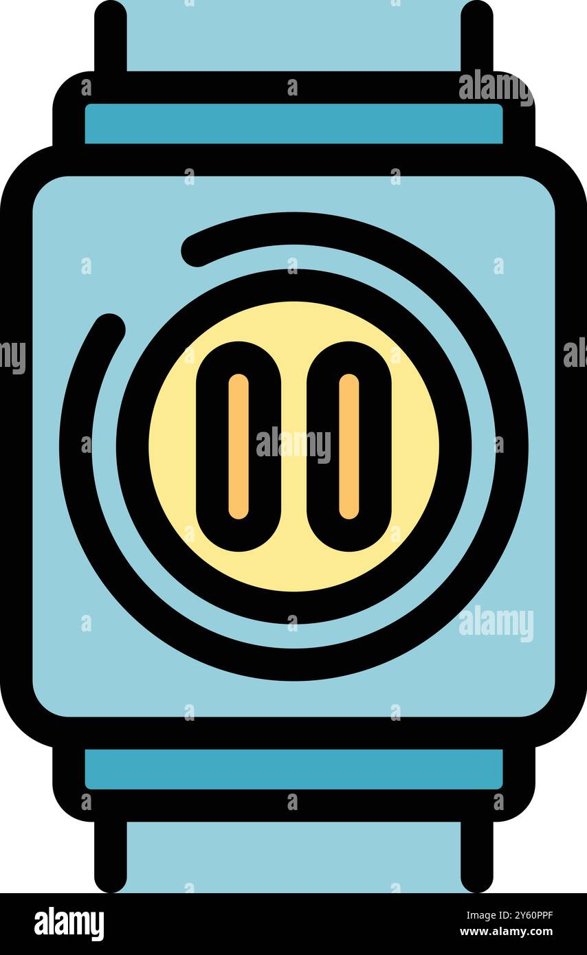 This vector illustration features a blue smartwatch displaying a pause button icon, indicating a break in activity or playback Stock Vector
