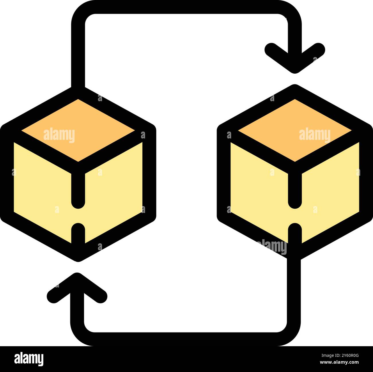This vector illustration features a secure data exchange system transferring information between two points through blockchain technology Stock Vector