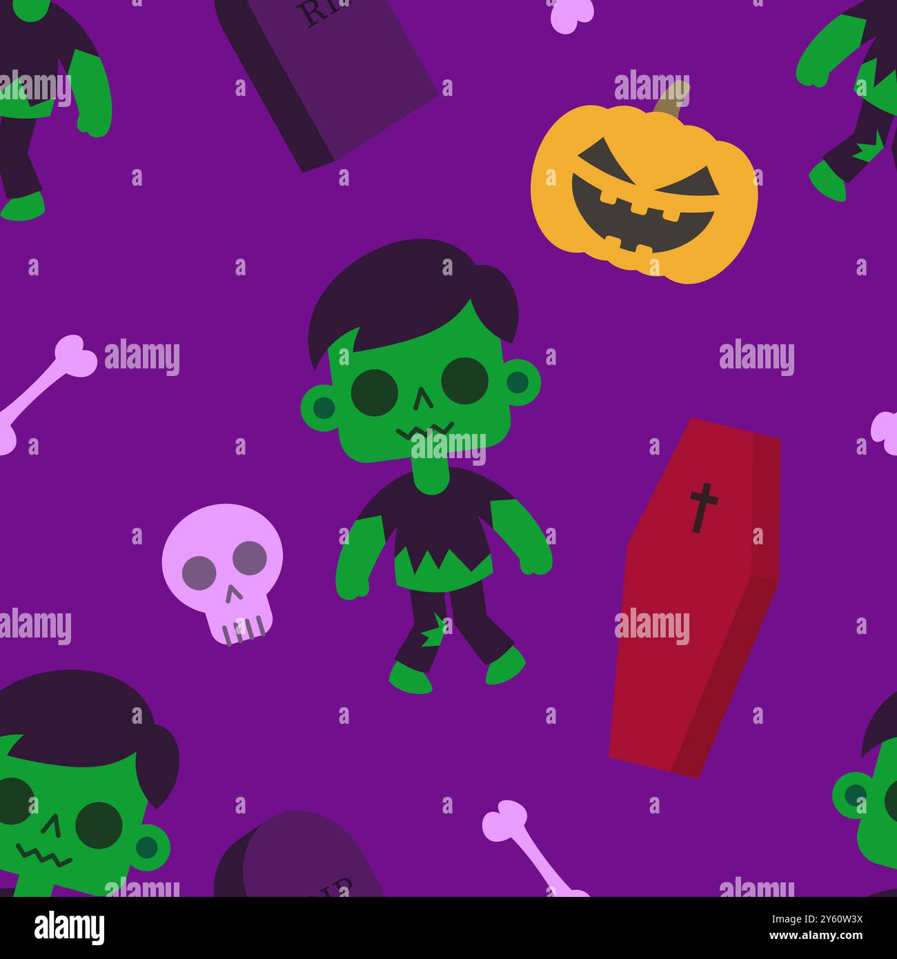 Halloween Seamless Pattern. Vector background with zombies EPS10 Stock Vector