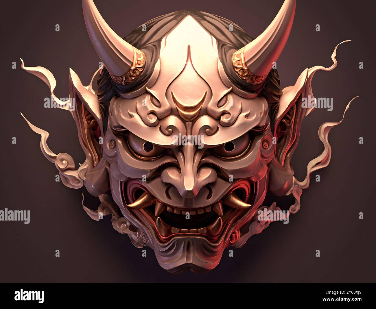 Stunning high-resolution 3D art of a Japanese ghost mask. This detailed ...