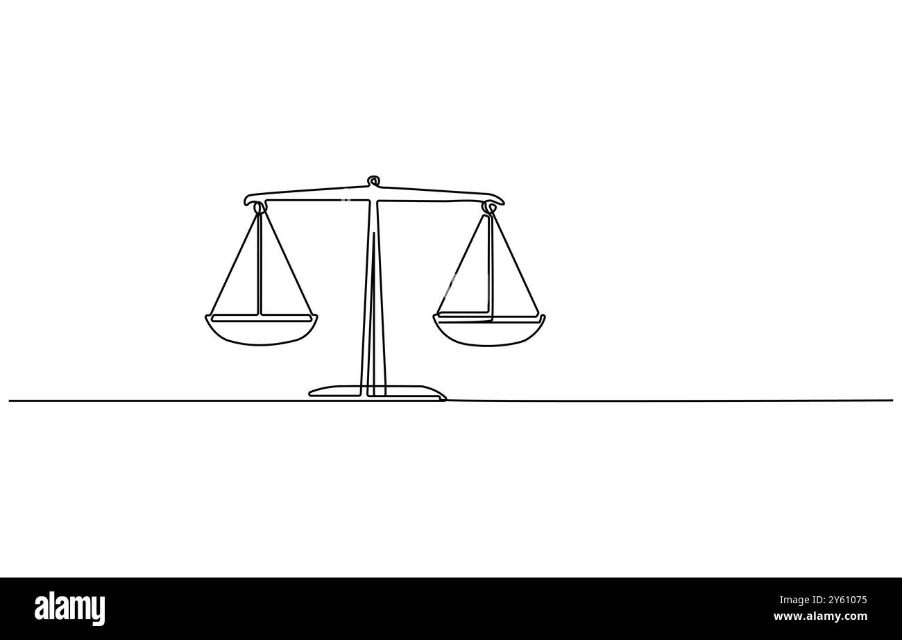 One continuous line drawing of law balance and scale of justice Stock Vector