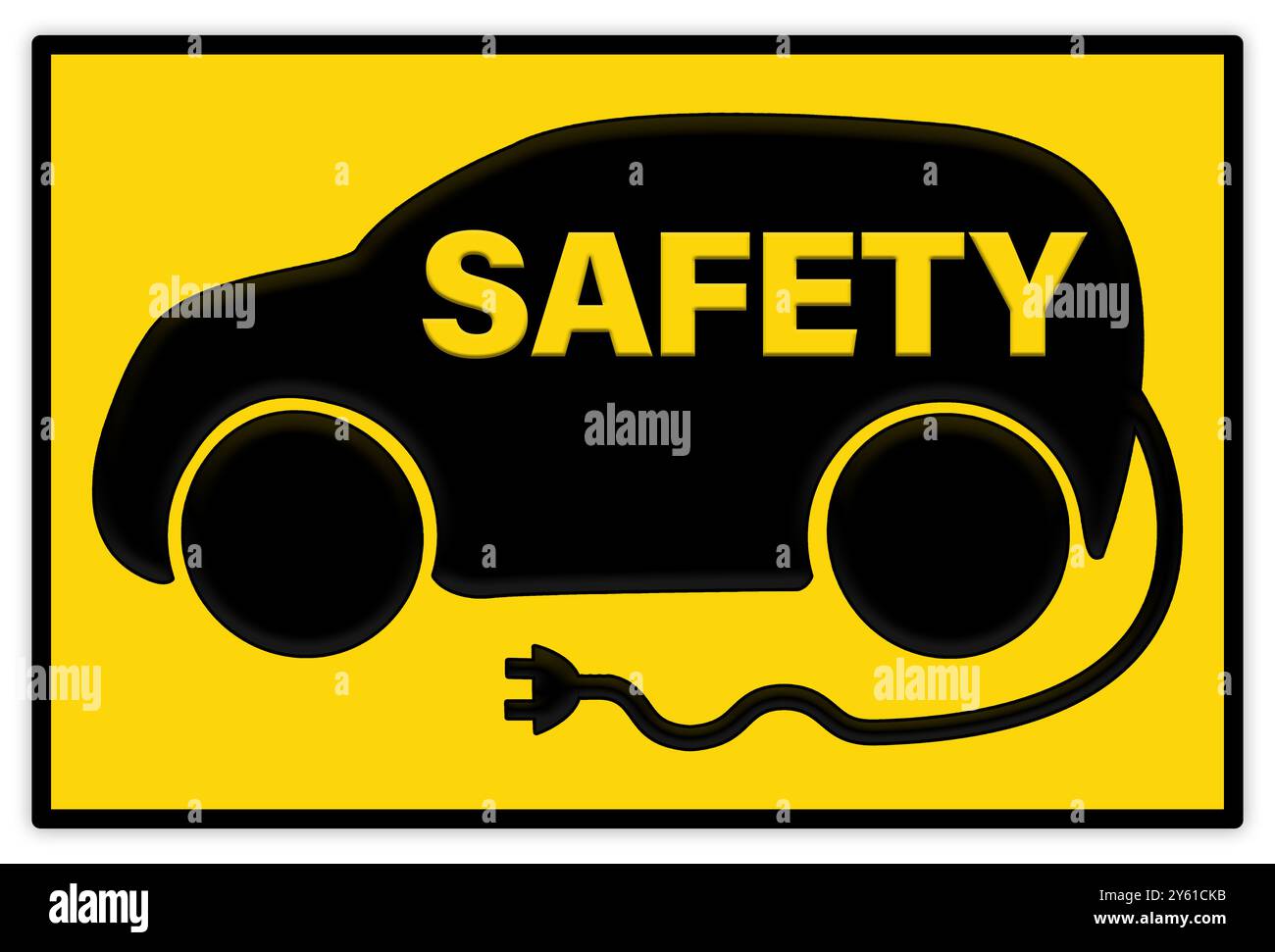 Yellow and black safety sign for electric vehicles (EV cars) to warn users and protect them from hazards at charging points Stock Photo