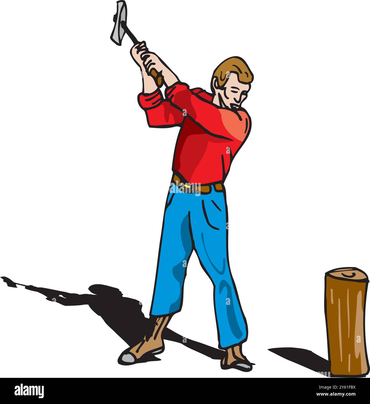 Lumberjack cutting down tree trunk with axe isometric icon 3d vector illustration Stock Vector