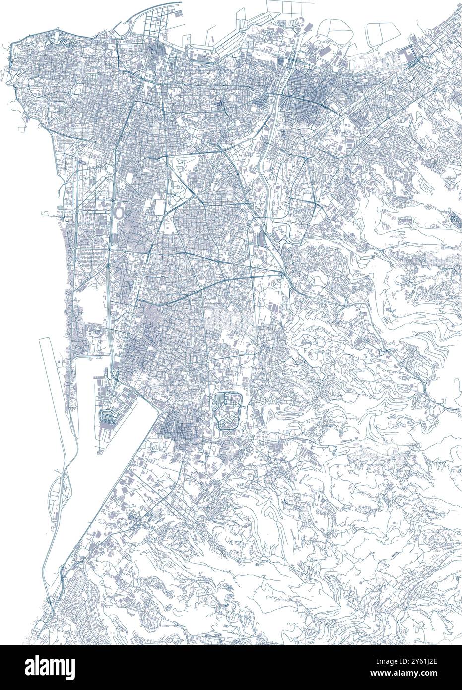 Streets of Beirut, city map, Lebanon. Buildings and roads, vector Stock Vector