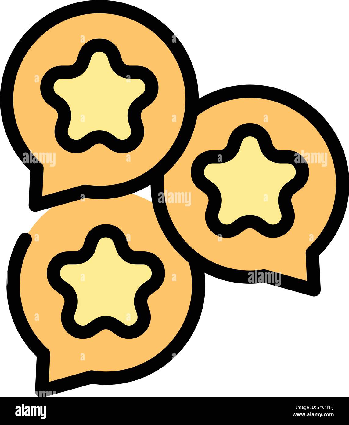 This icon represents customer feedback with three speech bubbles containing stars Stock Vector